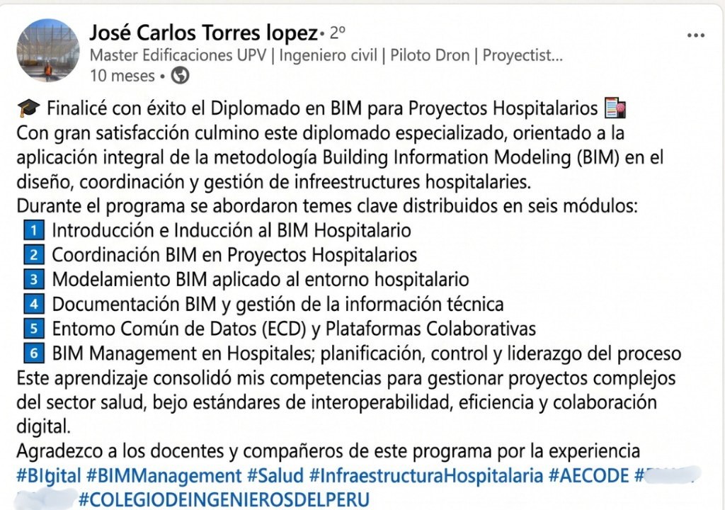 Publicación de LinkedIn de José Carlos Torres sobre el diplomado