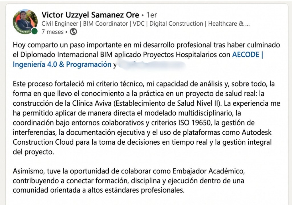 Publicación de LinkedIn de Víctor Samanez sobre el diplomado
